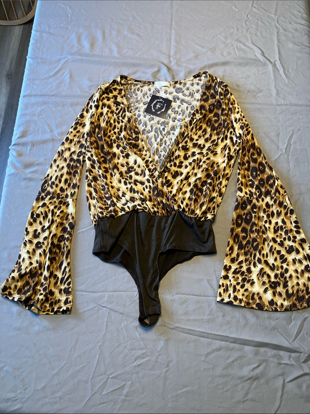 emory park Leopard-Print Wrap One-Piece in Yellow and Brown with Black Bottom